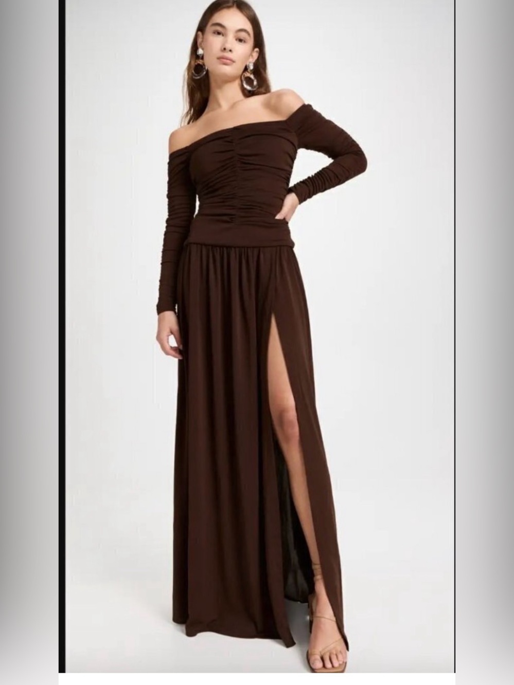 Tanya Taylor Marla Ruched Maxi Fit and Flare Dress Mocha Size 2